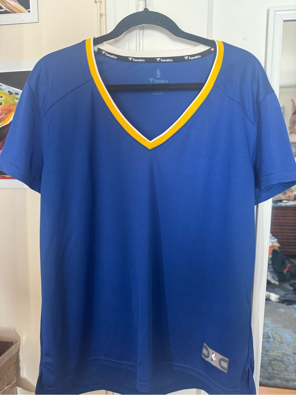 Fanatics Men's Blue V-Neck Jersey with Yellow Trim